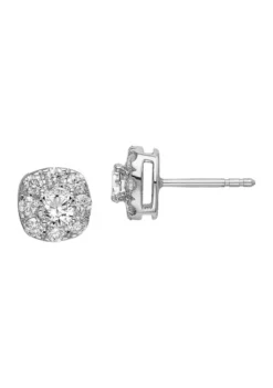 Best Pirce ⌛ 1.035 ct. t.w. Lab Grown Diamond Cushion Halo Earrings in 14K White Gold by Belk & Co. ❤️