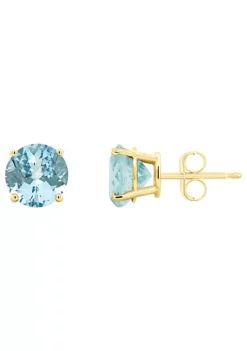 Budget โค๏ธ 14K Yellow Gold 7mm Round Aquamarine Stud Earrings by Belk & Co. ๐