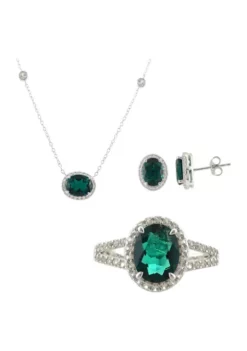 Coupon 🔔 Lab Created Emerald and White Sapphire Earring, Ring, and Necklace Set in Sterling Silver by Belk & Co. 🤩 -DealsBelk & Co. Store Belk 1942