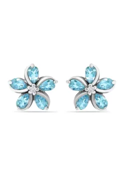 Wholesale 💯 2 ct. t.w. Blue and White Topaz Flower Earrings, Sterling Silver by Belk & Co. ✨