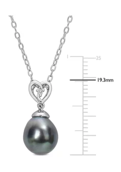 Flash Sale ⌛ 8-9mm Black Tahitian Cultured Freshwater Pearl and White Topaz Heart Drop Pendant with Chain in Sterling Silver by Belk & Co. 🎉 -DealsBelk & Co. Store Belk 19436