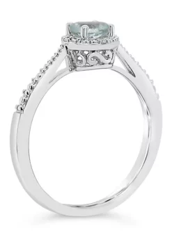 Coupon 👏 Sterling Silver 5mm Round Aquamarine Diamond Accent Halo Ring by Belk & Co. ✔️ -DealsBelk & Co. Store Belk 19440