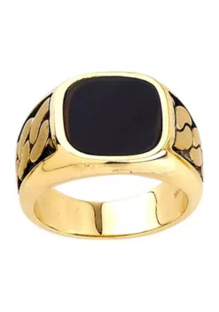 Coupon ❤️ Men's Onyx Cushion on Center Ring in 10K Yellow Gold by Belk & Co. 🎉