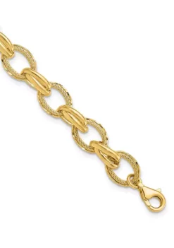 Best reviews of 🔥 14K Yellow Gold Polished and Textured Fancy Link Bracelet by Belk & Co. ✨