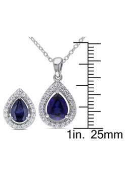 Best deal ⌛ Lab Created 3-Piece Set of 7.1 ct. t.g.w. Created Blue and Created White Sapphire Teardrop Halo Pendant with Chain, Stud Earrings and Ring in Sterling Silver by Belk & Co. 👏 -DealsBelk & Co. Store Belk 19483