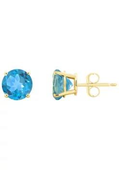 Wholesale ❤️ 14K Yellow Gold 7mm Round Blue Topaz Stud Earrings by Belk & Co. ❤️