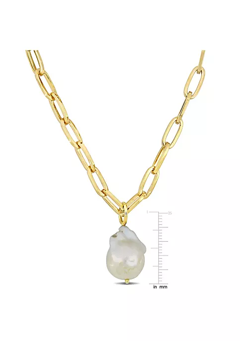 Outlet 🥰 13-14MM Freshwater Cultured Pearl 5MM Oval Link Necklace in 18K Yellow Gold Plated Sterling Silver by Belk & Co. 👏 3 Outlet 🥰 13-14MM Freshwater Cultured Pearl 5MM Oval Link Necklace in 18K Yellow Gold Plated Sterling Silver by Belk & Co. 👏 - Image 3