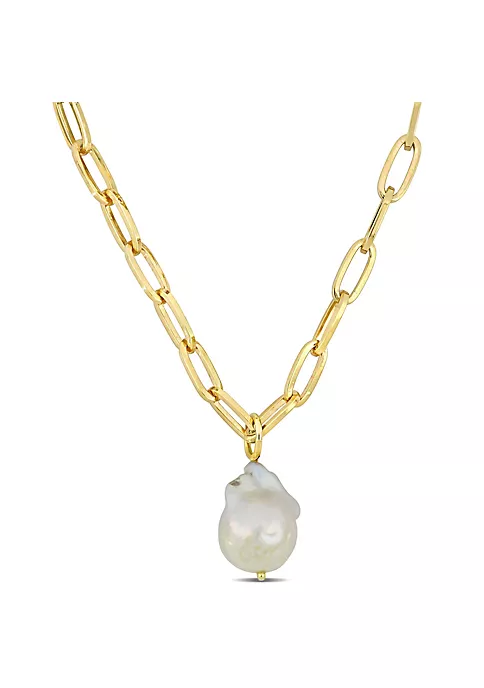 Outlet 🥰 13-14MM Freshwater Cultured Pearl 5MM Oval Link Necklace in 18K Yellow Gold Plated Sterling Silver by Belk & Co. 👏 5 Outlet 🥰 13-14MM Freshwater Cultured Pearl 5MM Oval Link Necklace in 18K Yellow Gold Plated Sterling Silver by Belk & Co. 👏 - Image 5
