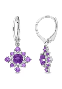 New ⌛ 2.08 ct. t.g.w. Amethyst, African Amethyst and White Topaz Leverback Cluster Drop Earrings in Sterling Silver by Belk & Co. 👍