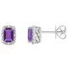 Cheap 🔔 Sterling Silver 6x4mm Emerald Cut Amethyst Diamond Accent Halo Stud Earrings by Belk & Co. 🌟