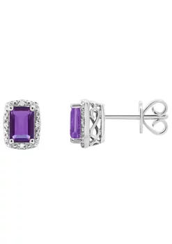 Cheap 🔔 Sterling Silver 6x4mm Emerald Cut Amethyst Diamond Accent Halo Stud Earrings by Belk & Co. 🌟 -DealsBelk & Co. Store Belk 19504