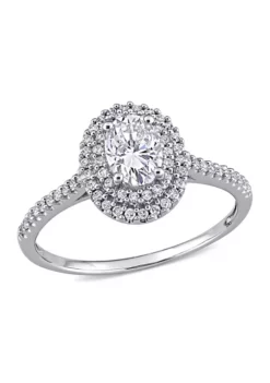 Hot Sale ๐ Lab Created 1 ct. t.w. Oval-Cut Moissanite and 1/3 ct. t.w. Diamond Halo Engagement Ring in 14k White Gold by Belk & Co. ๐ฅฐ