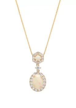 Hot Sale 🛒 Round 1/5 ct. t.w. Opal and 1/4 ct. t.w. Diamond Pendant Necklace Set in 10K Yellow Gold by Belk & Co. ✨ -DealsBelk & Co. Store Belk 19526