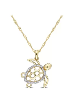 Best Sale 🛒 Diamond Accent Sea Turtle Pendant with Chain in 10K Yellow Gold by Belk & Co. 😉