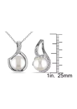 Flash Sale ✔️ 2-Pc Set of 9 - 9.5 MM Cultured Freshwater Pearl and 1/10 CT TW Diamond Twist Stud Earrings and Pendant With Chain in Sterling Silver by Belk & Co. 🧨 -DealsBelk & Co. Store Belk 19546