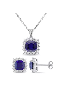 Brand new 🔥 Lab Created 2-Piece Set of 8.60 ct. t.g.w. Created Blue Sapphire, Created White Sapphire and Diamond Accent Earrings and Pendant with Chain in Sterling Silver by Belk & Co. 👍 -DealsBelk & Co. Store Belk 19553
