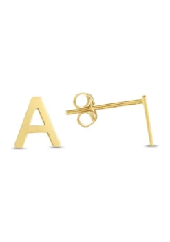 Best Sale 🧨 14KY Yellow Gold Initial-A Post Earring by Belk & Co. 🌟