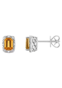 Best reviews of 🧨 Sterling Silver 6x4mm Emerald Cut Citrine Diamond Accent Halo Stud Earrings by Belk & Co. 🤩