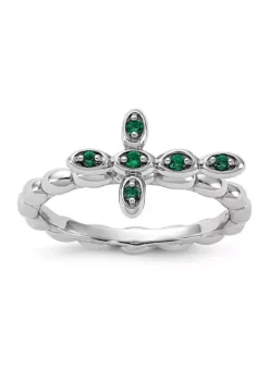 Budget 👍 Lab Created 1/10 ct. t.w. Created Emerald Stackable Expressions Rhodium Plated Cross Ring in Sterling Silver by Belk & Co. 🔥