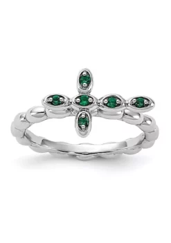 Budget 👍 Lab Created 1/10 ct. t.w. Created Emerald Stackable Expressions Rhodium Plated Cross Ring in Sterling Silver by Belk & Co. 🔥 -DealsBelk & Co. Store Belk 19579