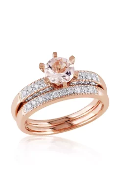 Wholesale 🤩 1/3 ct. t.w. Diamond and 4/5 ct. t.w. Morganite Bridal Set in 10k Rose Gold by Belk & Co. ✔️