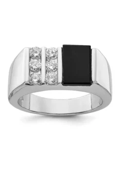 New 🎁 Men's Sterling Silver Cubic Zirconia and Onyx Ring by Belk & Co. 🔔 -DealsBelk & Co. Store Belk 19636