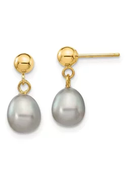 Outlet 🛒 14K Yellow Gold 6-7mm Grey Rice Freshwater Cultured Pearl Dangle Post Earrings by Belk & Co. 👍 -DealsBelk & Co. Store Belk 19642
