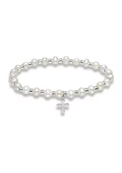 Coupon 🎁 Fresh Water Pearl and Silver Bead Strand Stretch Bracelet with Cross Charm, Sterling Silver by Belk & Co. 😍 -DealsBelk & Co. Store Belk 1965