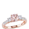 Discount ⌛ 1.14 ct. t.w. Morganite, Created White Sapphire and Diamond Accent 3 Stone Ring in 10k Rose Gold by Belk & Co. 🤩