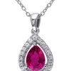 Budget 🛒 Lab Created Created Ruby and Created White Sapphire Teardrop Halo Pendant with Chain in Sterling Silver by Belk & Co. 🎁