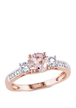Discount ⌛ 1.14 ct. t.w. Morganite, Created White Sapphire and Diamond Accent 3 Stone Ring in 10k Rose Gold by Belk & Co. 🤩 -DealsBelk & Co. Store Belk 1969