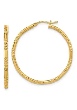 New 😀 14K Yellow Gold Polished and Textured Hoop Earrings by Belk & Co. ⭐ -DealsBelk & Co. Store Belk 19695