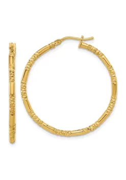 New 😀 14K Yellow Gold Polished and Textured Hoop Earrings by Belk & Co. ⭐ -DealsBelk & Co. Store Belk 19696