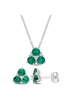 Best reviews of 🎉 Lab Created 2-Piece Set of Created Emerald and Created White Sapphire Earrings and Pendant with Chain in Sterling Silver by Belk & Co. 🔔