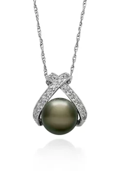 Best deal 🌟 Sterling Silver Tahitian Black Pearl and Diamond Pendant by Belk & Co. 🛒