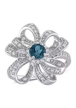 Hot Sale 👏 1 CT TGW London Blue Topaz and White Topaz Flower Cocktail Ring in Sterling Silver by Belk & Co. 🧨 -DealsBelk & Co. Store Belk 19743