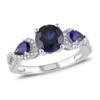 Deals 😍 Lab Created 1/6 CT TW Diamond and Created Blue Sapphire Floral Ring in Sterling Silver by Belk & Co. 🎉