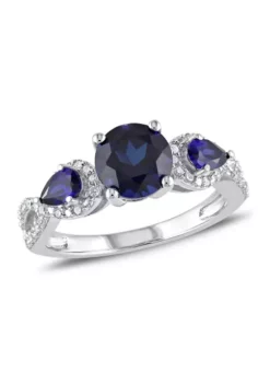 Deals 😍 Lab Created 1/6 CT TW Diamond and Created Blue Sapphire Floral Ring in Sterling Silver by Belk & Co. 🎉