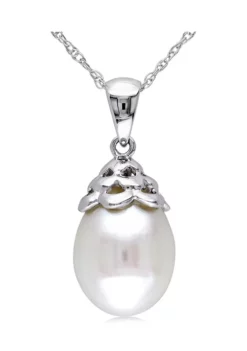 Deals 😉 9.5-10 Millimeter Cultured Freshwater Pearl Pendant with Chain in 10K White Gold by Belk & Co. 🔥 -DealsBelk & Co. Store Belk 19803