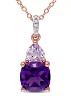 Flash Sale ❤️ Amethyst-Africa, Rose de France and Diamond Heart Accent Solitaire Pendant with Chain in 2-Tone Rose and White Sterling Silver by Belk & Co. 👏