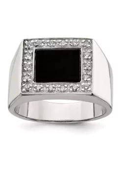 Best deal ⭐ Men's Sterling Silver Cubic Zirconia and Onyx Ring by Belk & Co. 😀