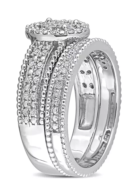 Buy 🔔 1/3 CT TDW Diamond Oval Shape Cluster Bridal Set in Sterling Silver by Belk & Co. ⌛ 3 Buy 🔔 1/3 CT TDW Diamond Oval Shape Cluster Bridal Set in Sterling Silver by Belk & Co. ⌛ - Image 3