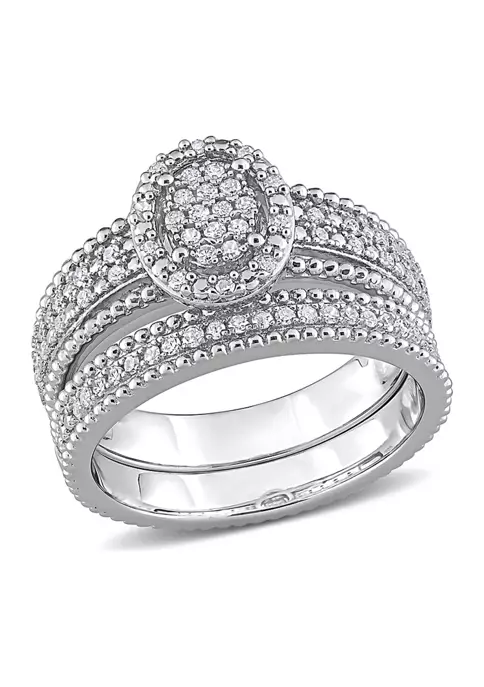 Buy 🔔 1/3 CT TDW Diamond Oval Shape Cluster Bridal Set in Sterling Silver by Belk & Co. ⌛ 6 Buy 🔔 1/3 CT TDW Diamond Oval Shape Cluster Bridal Set in Sterling Silver by Belk & Co. ⌛ - Image 6