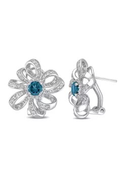 Best Pirce 🌟 1.88 ct. t.g.w. London Blue Topaz and White Topaz Flower Omega Clip Earrings in Sterling Silver by Belk & Co. ❤️