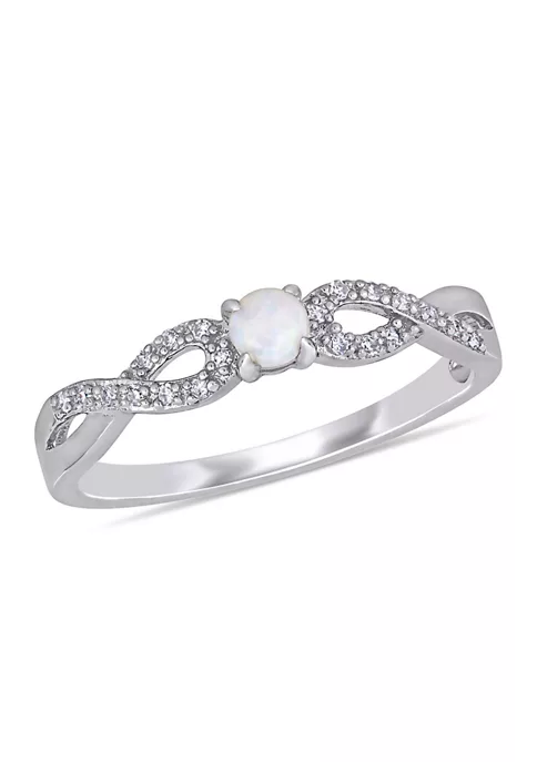 Outlet ⌛ 1/10 CT TW Diamond and Opal Infinity Ring in Sterling Silver by Belk & Co. ⭐ 1 Outlet ⌛ 1/10 CT TW Diamond and Opal Infinity Ring in Sterling Silver by Belk & Co. ⭐