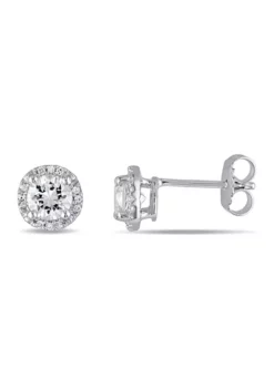Best Sale 🤩 Lab Created 1.3 CT TGW Created White Sapphire and Diamond Accent Stud Earrings in Sterling Silver by Belk & Co. 💯