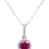 Hot Sale 🌟 Sterling Silver 5mm Round Ruby Diamond Accent Halo Pendant Necklace by Belk & Co. 🎁