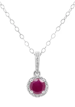 Hot Sale 🌟 Sterling Silver 5mm Round Ruby Diamond Accent Halo Pendant Necklace by Belk & Co. 🎁