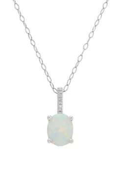 Cheap ๐ 1 ct. t.w. Created Opal and 1/10 ct. t.w. Diamond Oval Pendant Necklace in Sterling Silver by Belk & Co. ๐