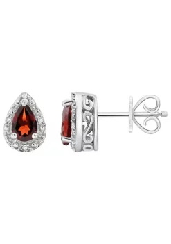 Wholesale 🤩 Sterling Silver 6x4mm Pear Shaped Garnet Diamond Accent Halo Stud Earrings by Belk & Co. 🤩 -DealsBelk & Co. Store Belk 19924